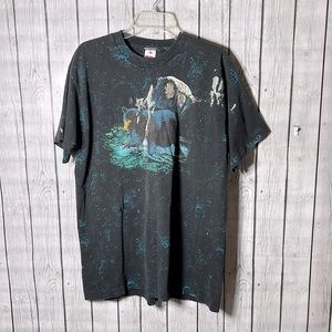 BEAR WALKING IN WATER STARS ALL OVER PRINT VINTAGE 1993 T-SHIRT XL RARE READ